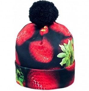 Skullies & Beanies Women Men Fashion Winter 3D Beanies Cap Cup Hip Hop Sports Pom Pom Hat - Strawberry - C912N3XDZBA