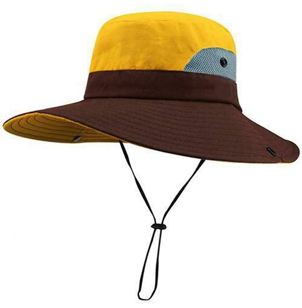 Sun Hats Women's Ponytail Safari Sun Hat Wide Brim UV Protection Foldable Outdoor Cap - Yellow - CF18U8E5QQO