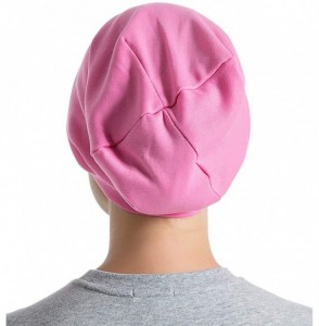 Skullies & Beanies Satin Lined Sleep Cap Cotton Slap Hat Slouchy Beanie Night Bonnet - Pink - C518XL2ZE2N