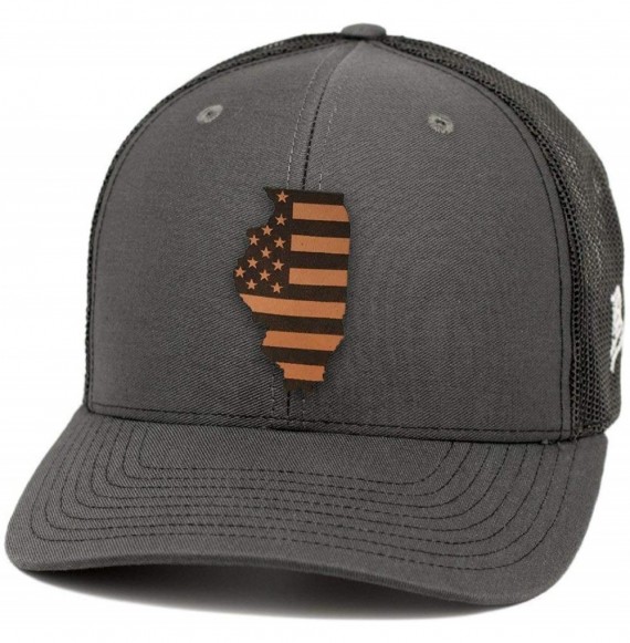 Baseball Caps 'Illinois Patriot' Leather Patch Hat Curved Trucker - Heather Grey/Black - CT18IGQSY7Y