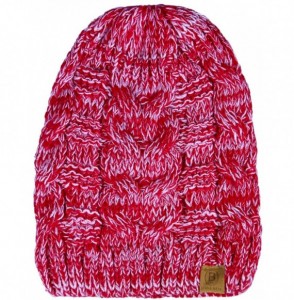 Skullies & Beanies Unisex Warm Chunky Soft Stretch Cable Knit Beanie Cap Hat - 2pk Melange Red/Ivory 102 - CU12NSFQ3VT
