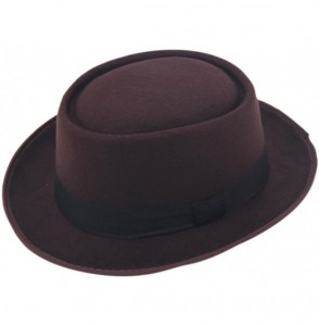 Fedoras Unisex Felt Pork Pie Cap Porkpie Hat Upturn Short Brim Black Ribbon Band - Coffee - C41822R6IA3
