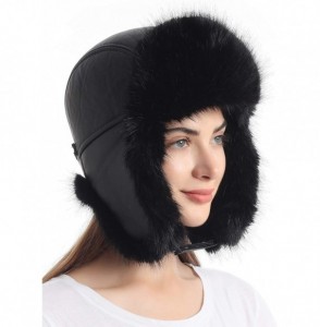 Bomber Hats Women's Adjustable Russian Ushanka Hunting Trapper Winter Leather Faux Fur Hats for Men - CD18WYW5URM