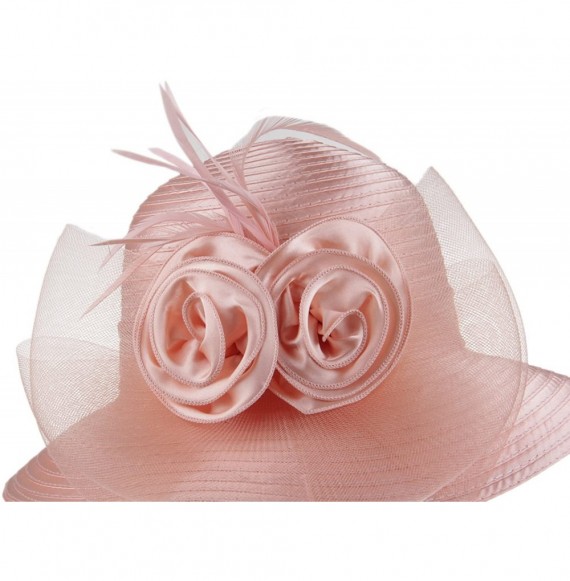 Bucket Hats Lady's Kentucky Derby Dress Church Cloche Hat Bow Bucket Wedding Bowler Hats - Pink - C6188MYHS37