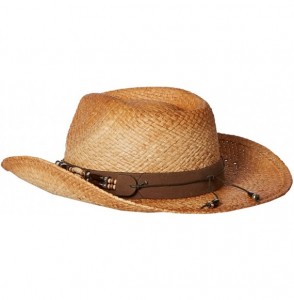 Cowboy Hats Burnished Raffia Western Straw Hat with Turquoise Concho - Raffia - CR11DFGM4HP