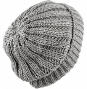 Skullies & Beanies Winter Big Slouchy Chunky Thick Stretch Knit Beanie Fleece Lined Beanie Without Pom Hat - 1. Straight Grey...