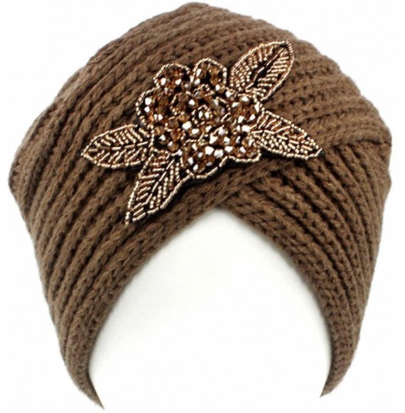Skullies & Beanies Women Hat- 2018 Fashion Womens Winter Warm Diamond Knit Crochet Hat Braided Headdress Cap - ❤️khaki - C218...