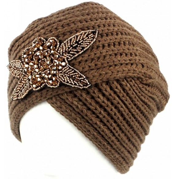 Skullies & Beanies Women Hat- 2018 Fashion Womens Winter Warm Diamond Knit Crochet Hat Braided Headdress Cap - ❤️khaki - C218...