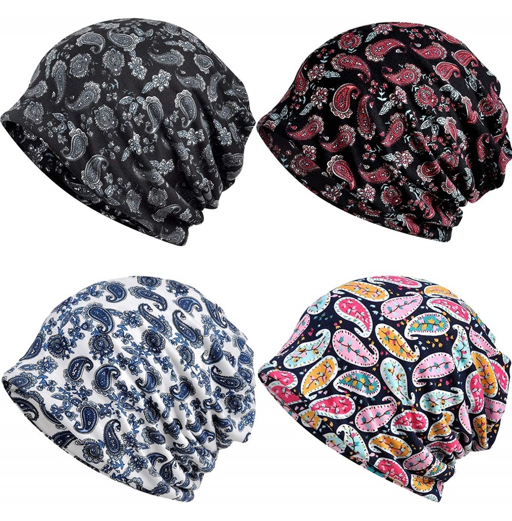 Skullies & Beanies Women's Stylish Cotton Beanie Chemo Cap Tiara Skull Cap Infinity Knit Cap Scarf - 9294-4 Pack-a - CJ18Y27XDSS