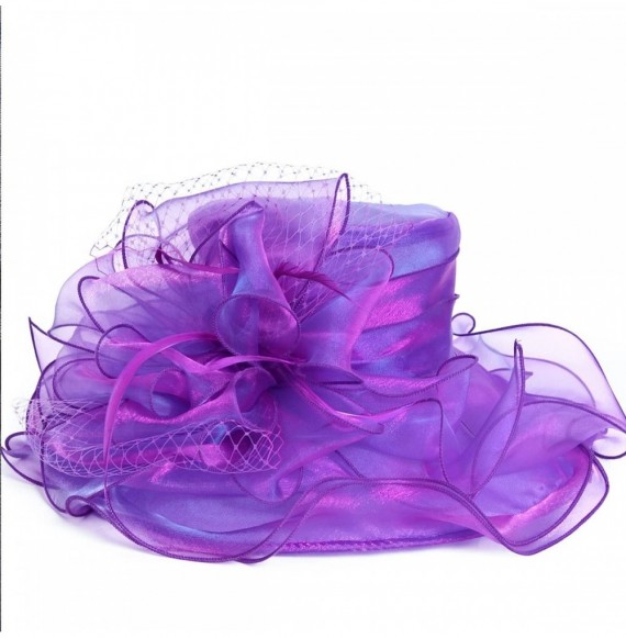 Sun Hats Women Church Derby Hats Tea Party Bridal Dress Wedding Hat - Purple - C217YKKZLDZ