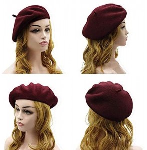 Berets French Wool Berets Hat Artist Casual Fashion Winter Warm Beanie Cap for Women - Wine Red - C318NL74SY4