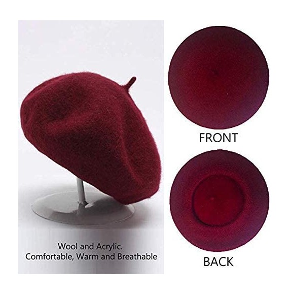 Berets French Wool Berets Hat Artist Casual Fashion Winter Warm Beanie Cap for Women - Wine Red - C318NL74SY4