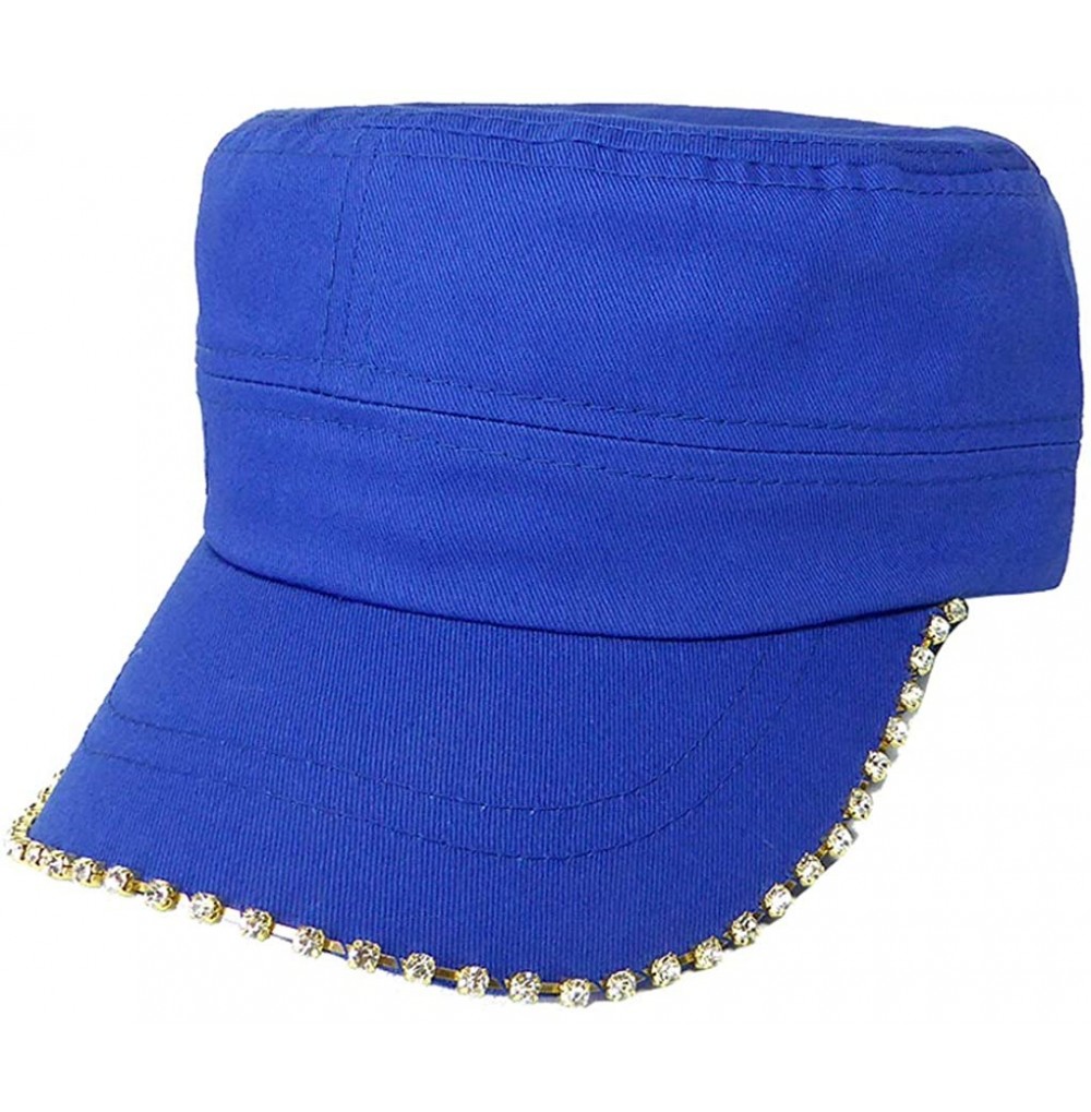 Baseball Caps Women's Military Cadet Army Cap Hat with Bling -Rhinestone Crystals on Brim - Royal Blue - CF18T24WO6H