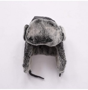 Skullies & Beanies Real Rabbit Fur Trapper Aviator Hat - Women Windproof Winter Russian Cap Earflap Skiing Hats - Grey - CK18...
