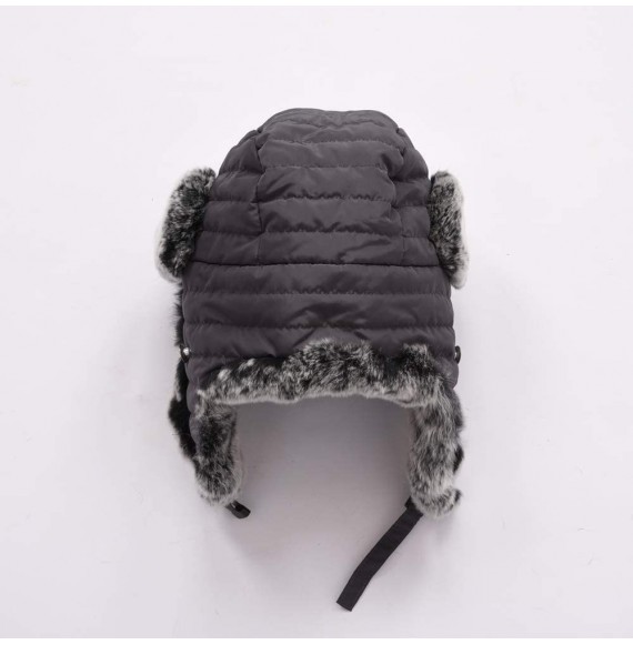 Skullies & Beanies Real Rabbit Fur Trapper Aviator Hat - Women Windproof Winter Russian Cap Earflap Skiing Hats - Grey - CK18...