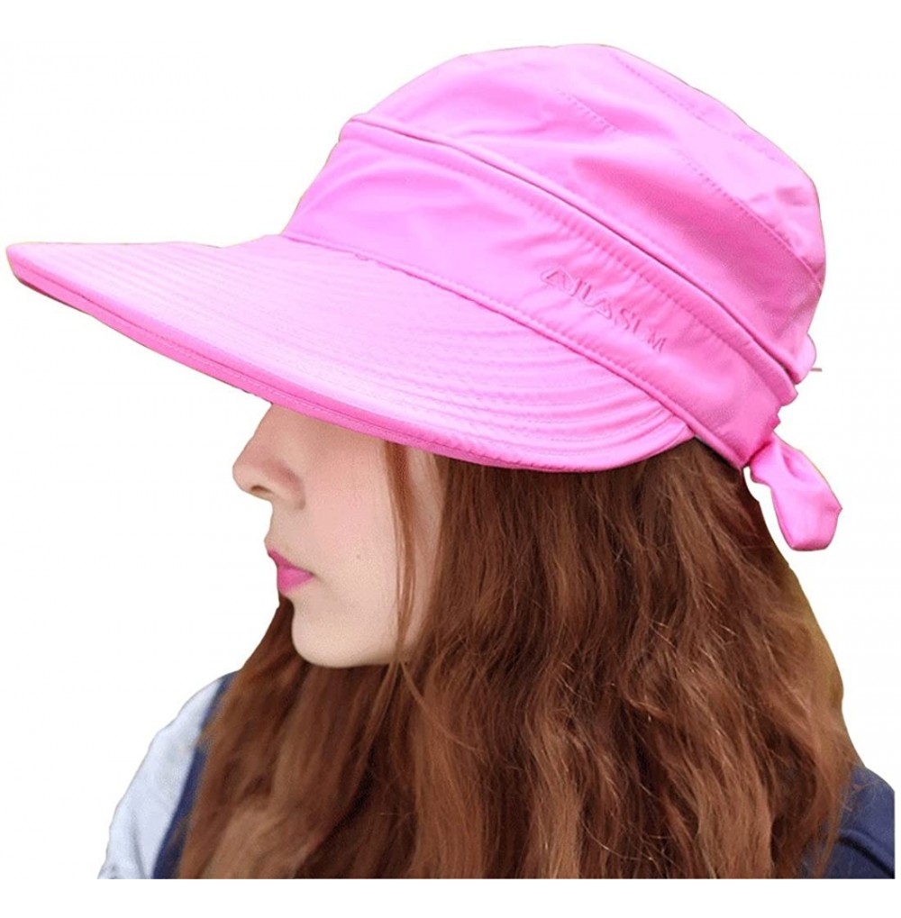 Sun Hats Womens Casual Wide Brim 2in1 UV Traveler Summer Golf Sun Hat - Rose Red - C911ZCIJENV