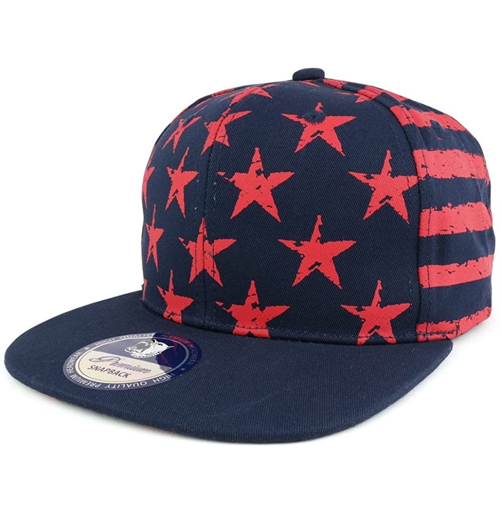 Baseball Caps USA All Over Flag Pattern Flatbill Adjustable Snapback Cap - Navy/Red - CX17YQ2SNQM