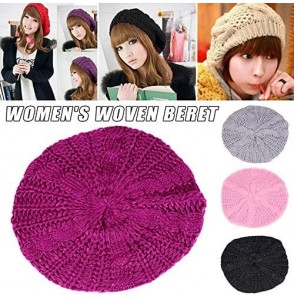 Berets Women Ladies Beret Beanie Hat Winter Knitted Crochet Slouchy Knit Baggy Ski Cap Outdoor - Dark Gray - CL18ZEKL3U7