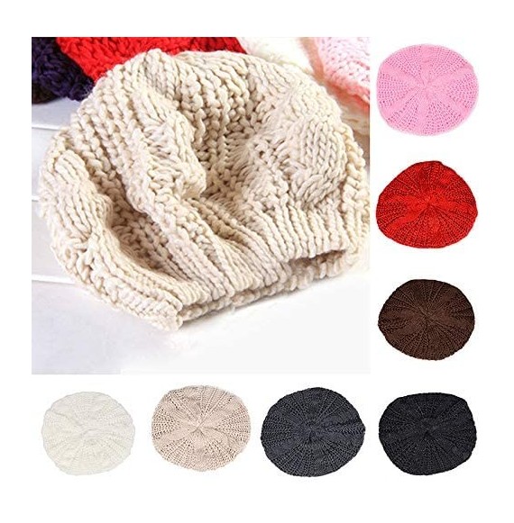 Berets Women Ladies Beret Beanie Hat Winter Knitted Crochet Slouchy Knit Baggy Ski Cap Outdoor - Dark Gray - CL18ZEKL3U7