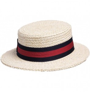Fedoras Men's Classic Straw Braid Boater Hat - Natural/ Black/ Red - CQ18QI4Z6WR