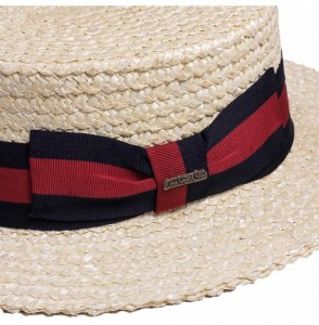 Fedoras Men's Classic Straw Braid Boater Hat - Natural/ Black/ Red - CQ18QI4Z6WR