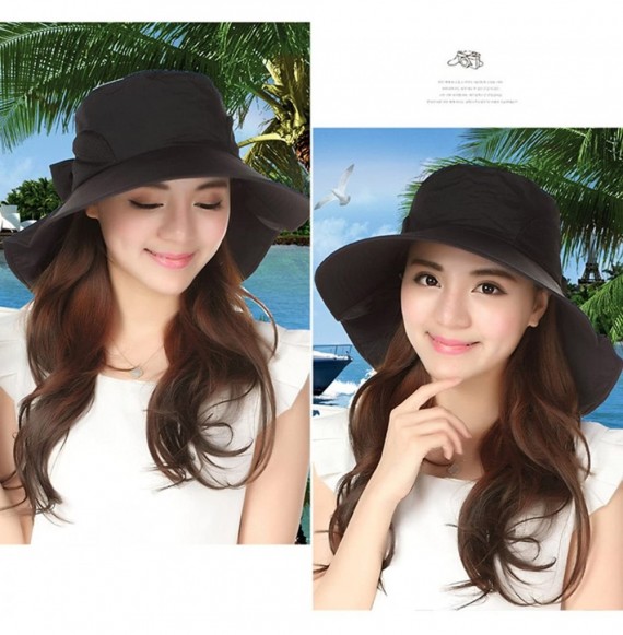 Sun Hats Women's Summer Cover Cap Anti-UV Sun Shade Hat with Bow Adjustable Hats - Black - C5182XG6EH4