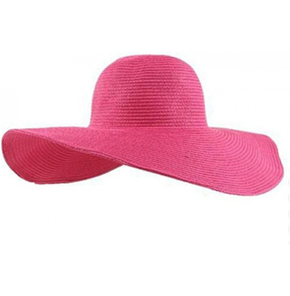 Sun Hats Women Summer Foldable Wide Large Brim Floppy Beach Hat Sun Straw Hat - Hot Pink - CD18DMM07D7