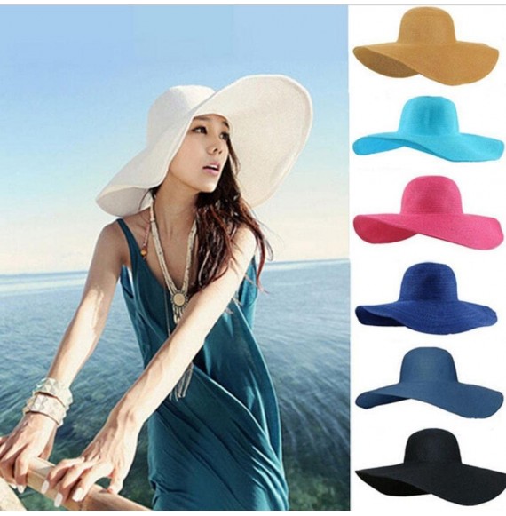 Sun Hats Women Summer Foldable Wide Large Brim Floppy Beach Hat Sun Straw Hat - Hot Pink - CD18DMM07D7