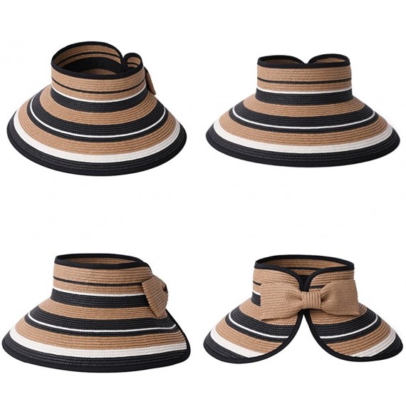 Sun Hats Womens Rollup Straw Visor Sun Hat Large Brim Beach Hat UPF 50+ - Khaki99055 - CW18NATEW3T