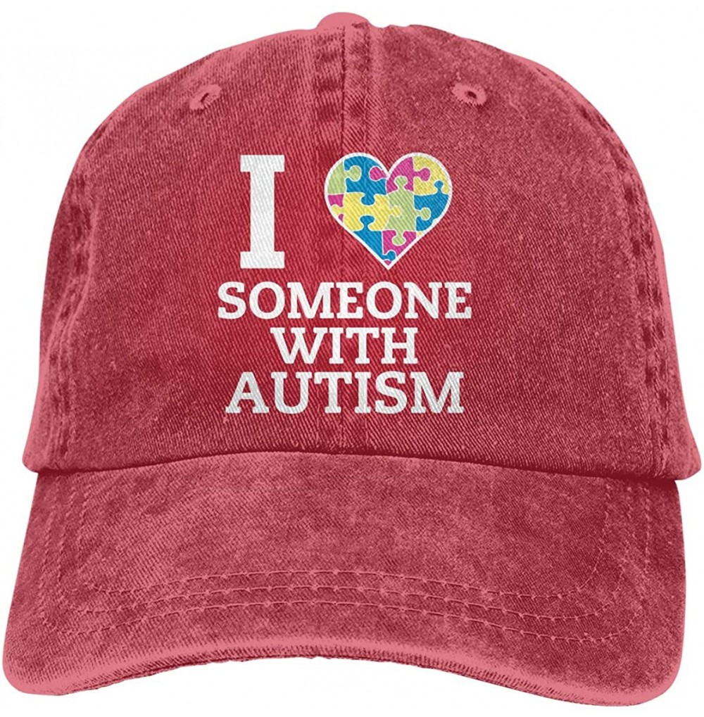 Baseball Caps Men's/Women's Adjustable Denim Fabric Baseball Cap Autism Awareness - I Love Someone with Autism Dad Hat - Red ...