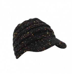 Skullies & Beanies Women's Warm Cable Knitted Messy High Bun Visor Hat Beanie for Pony Tail Skull Cap (Black) - Black - CO18I...