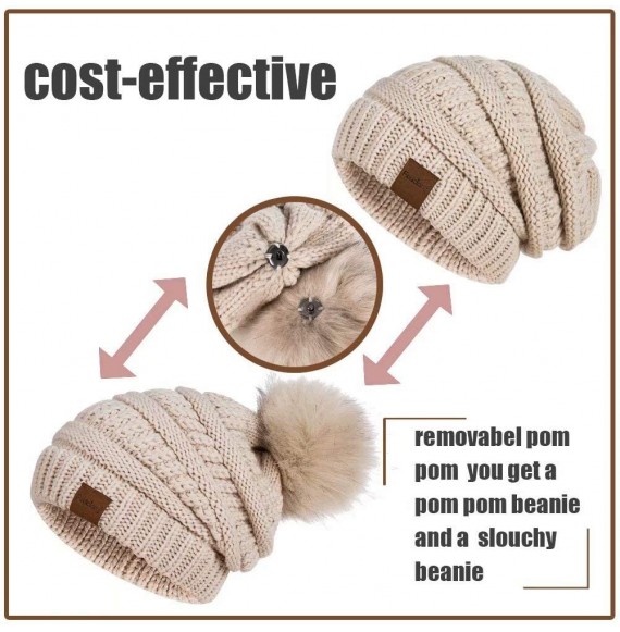 Skullies & Beanies Womens Winter Slouchy Beanie Hat- Knit Warm Fleece Lined Thick Thermal Soft Ski Cap with Pom Pom - Black&p...