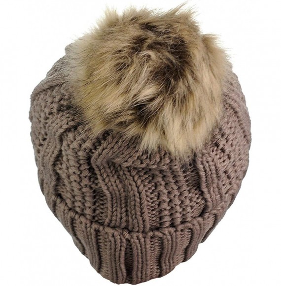 Skullies & Beanies Women's Winter Pom Pom Beanie Ski Knitted Hat in Fall Winter - Brown - CC18L9ENMOS