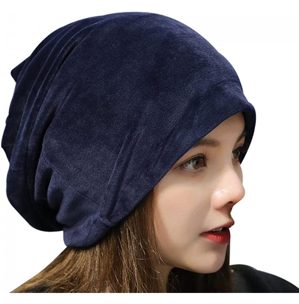 Skullies & Beanies Women Slouchy Beanie Mix Knit Skully Ski Cap Warm Winte Soft Hats - Navy Blue - CZ1868MSYG0