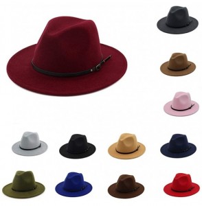 Fedoras Wool Felt Outback Hat Women Panama Hat Wide Brim Belt Buckle Fedora Cap - CL18NUW42MM