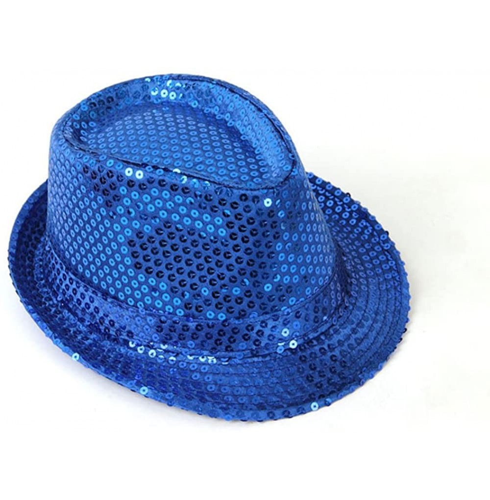 Fedoras Unisex Adults Funny Paillette Sequined Fedora Hat - Blue - CX12DOIODI1
