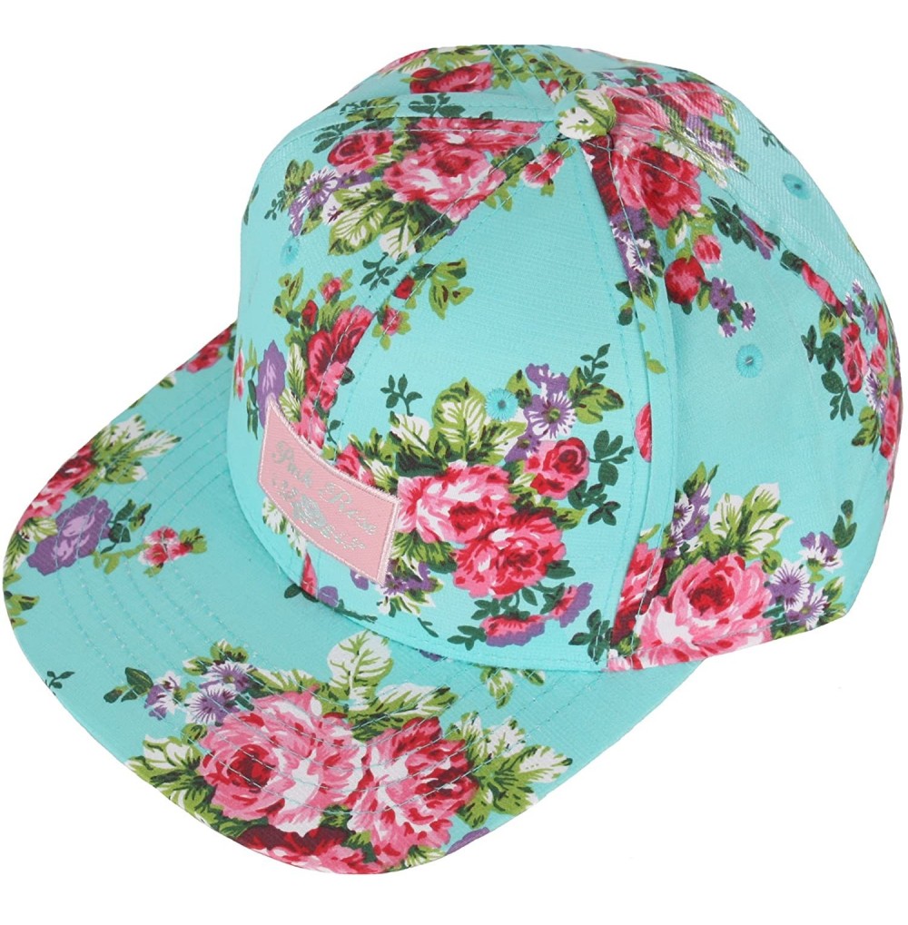Baseball Caps Flower Pink Rose Lettering Cute Club HipHop Ball Cap Bill Snapback Flat Hat - Mint - C612MQPV5JD