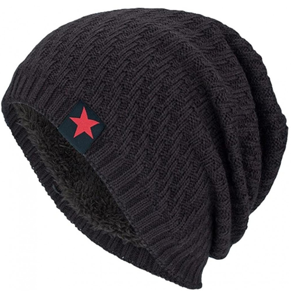 Skullies & Beanies Fashion Hat-Unisex Winter Knit Wool Warm Hat Thick Soft Stretch Slouchy Beanie Skully Cap - Coffee - CW188...
