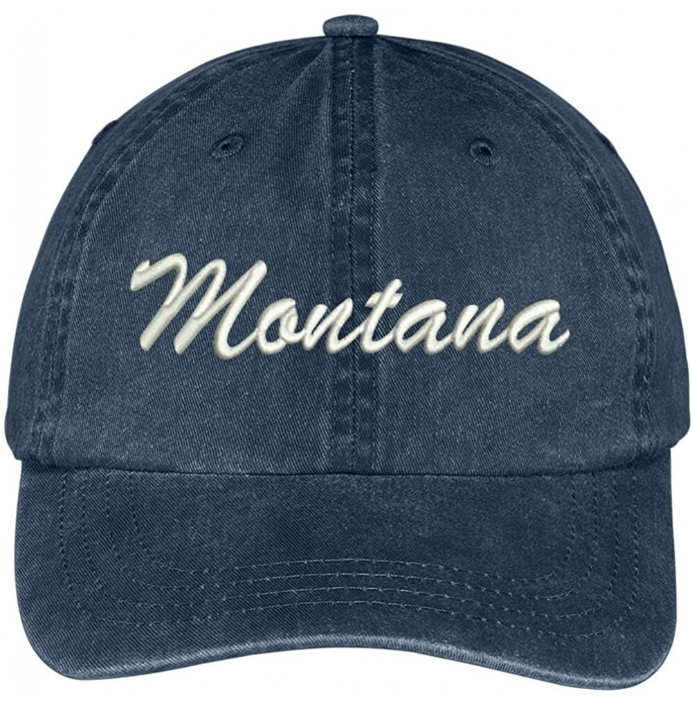 Baseball Caps Montana State Embroidered Low Profile Adjustable Cotton Cap - Navy - CF12IZJWRL9