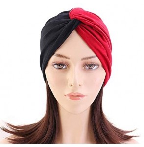 Skullies & Beanies 1Pack/2Packs Women Turban Splice Headwrap Beanie Pre-Tied Bonnet Chemo Cap Hair Loss Hat - Black&red Splic...