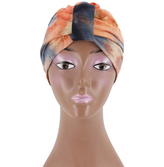 Skullies & Beanies Women Tie-Dye Headband Hat Cotton Softening Chemotherapy Cap Sleeping Cap Hair Loss Headwrap - Orange - C5...