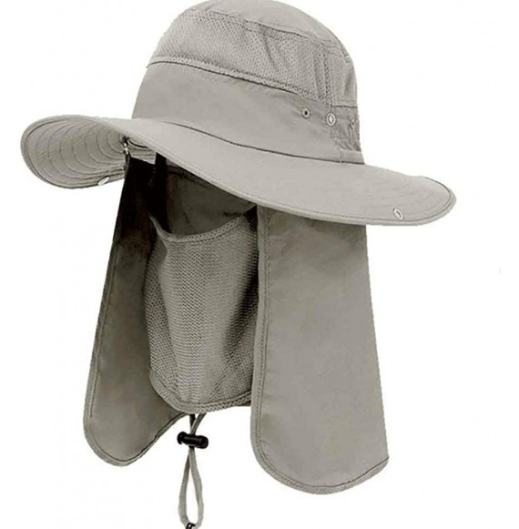 Sun Hats Windproof Fishing Hats UPF50+ UV Protection Sun Cap Outdoor Bucket Mesh Hat - Khaki - C018WD6TNRQ