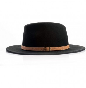 Fedoras Fedora Wide Brim Wool Hat with Faux Leather Belt - Black - C7192C8N7TI