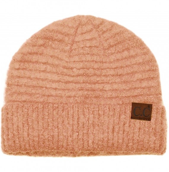 Skullies & Beanies Unisex Solid Color Warm Boucle Knit Skull Cap Cuff Beanie - Rose - C618YZIW444