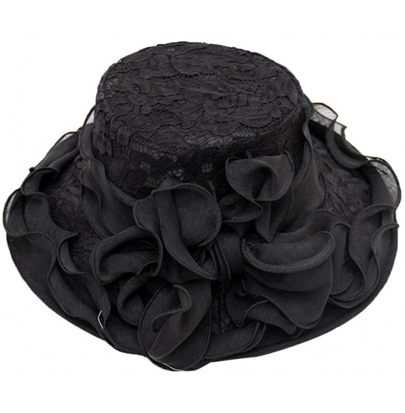 Sun Hats Ascot Kentucky Flower Derby Bowler Church Cloche Hat Bowknot Organza Bridal Dress Cap for Women - Black - CH18S6A83UW