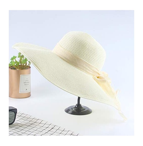 Sun Hats Women' s Summer Pure Sunshade Straw Cap Floppy Big Bow Knot Beach Sun Hat 002 - Ivory - CJ18SUIDOZH