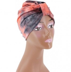 Skullies & Beanies Shiny Metallic Turban Cap Indian Pleated Headwrap Swami Hat Chemo Cap for Women - Pink Tie-dye - C118A4K5M54