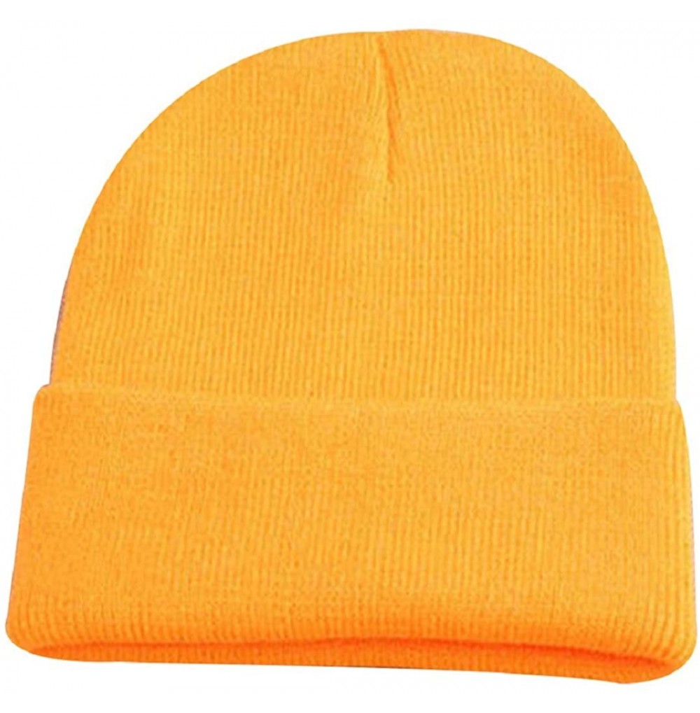 Skullies & Beanies Men Women Beanie Knit Cap Hip-Hop Winter Warm Elastic Cuff Hat - Light Orange - CS12NTTG4UO