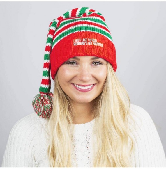 Skullies & Beanies Pom Pom Beanie Hat for Runners - Running Hats - Elf (Red/Green) - CY18DR6R8OQ