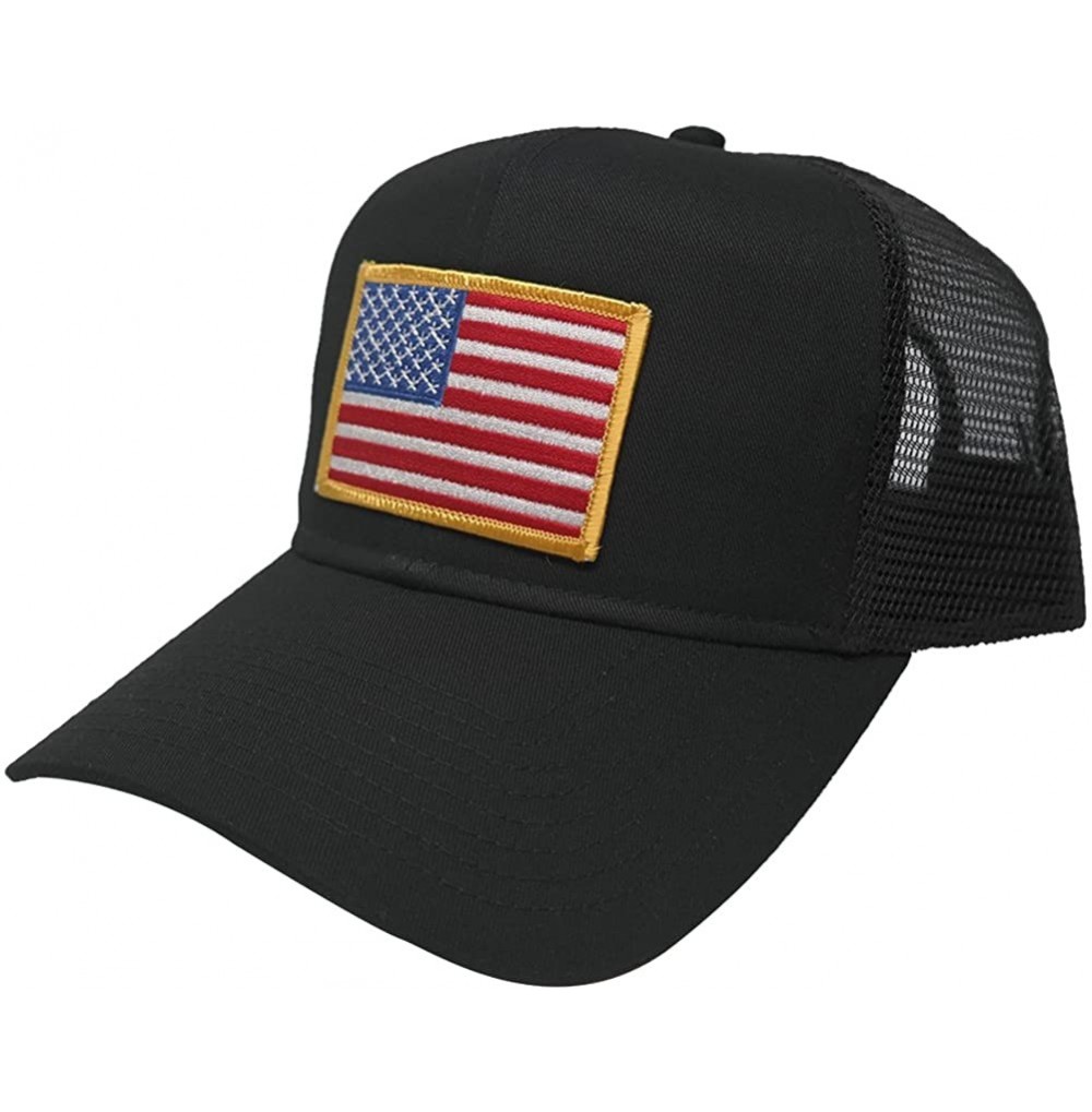 Baseball Caps USA American Flag Patch Snapback Trucker Mesh Cap - Black - Gold - CJ121WZ3EAP